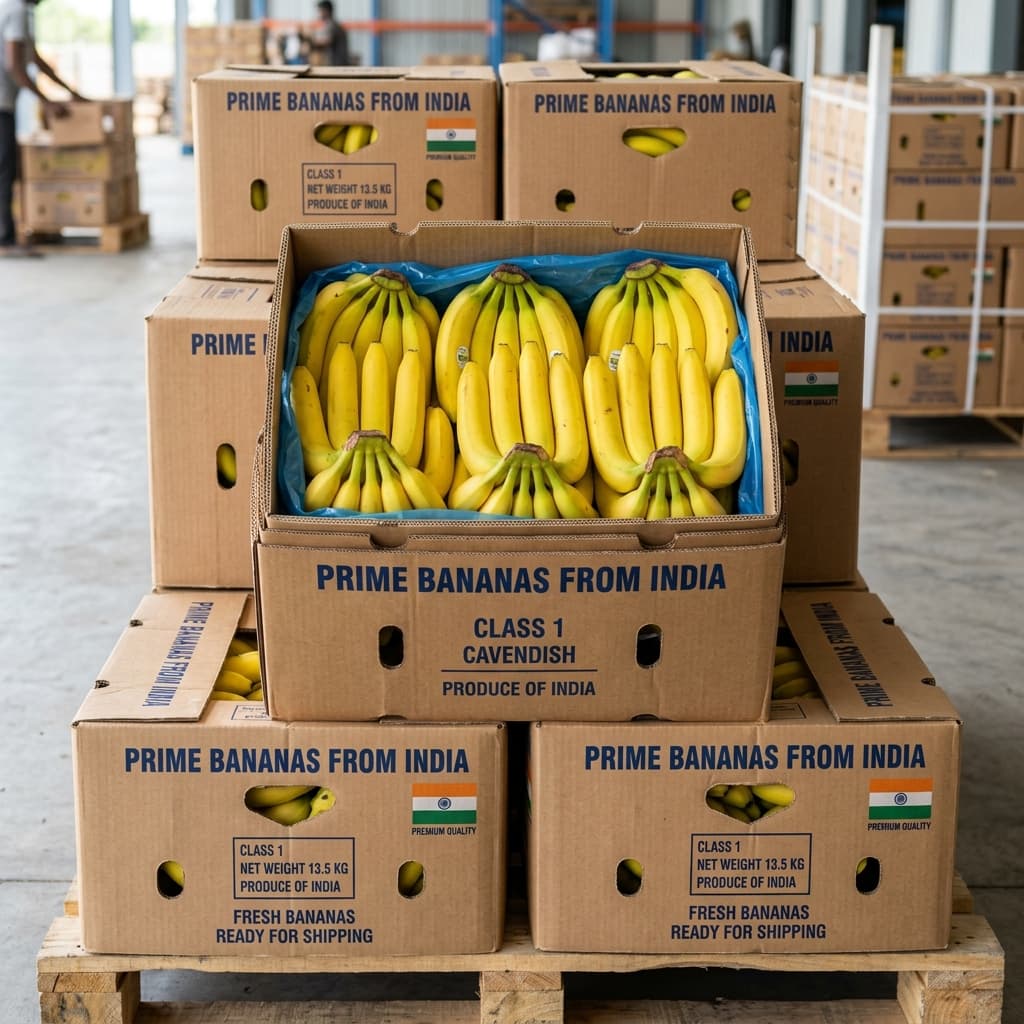 Export-packed G9 bananas — ready for reefer container