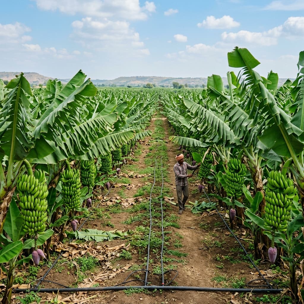 G9 Cavendish banana farm with drip irrigation — Solapur