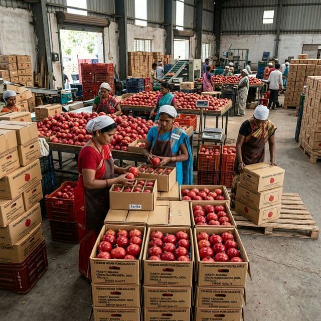 Bhagwa pomegranates packed for export